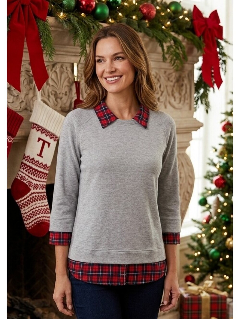 Metropolitan Fleece & Flannel Layered top Gray Size L